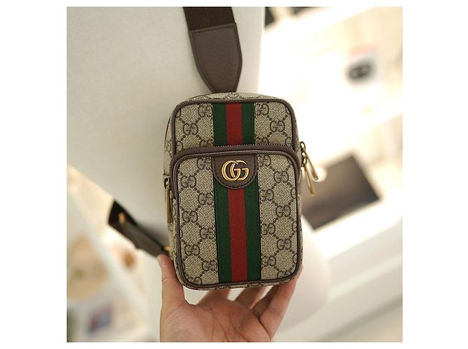 Gucci Borsa Mini Ophidia Sling in tessuto rivestito beige Marrone - vista 10