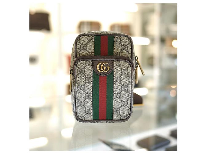 Gucci Borsa Mini Ophidia Sling in tessuto rivestito beige Marrone - vista 11
