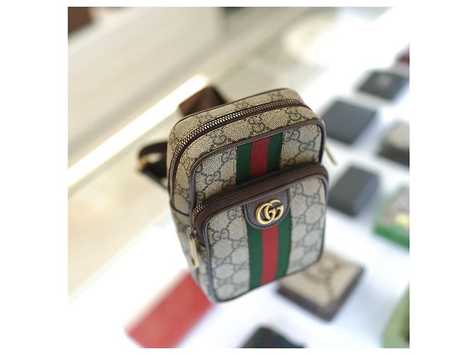 Gucci Borsa Mini Ophidia Sling in tessuto rivestito beige Marrone - vista 12