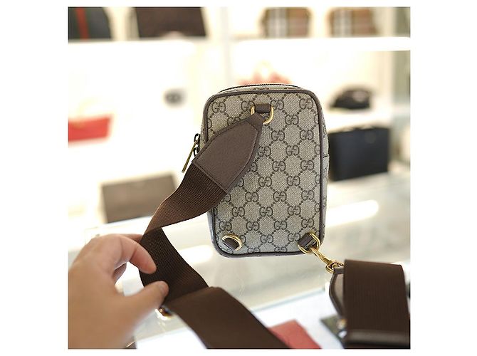 Gucci Borsa Mini Ophidia Sling in tessuto rivestito beige Marrone - vista 15