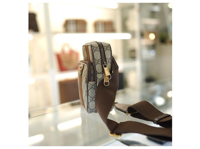 Gucci Borsa Mini Ophidia Sling in tessuto rivestito beige Marrone - vista 18