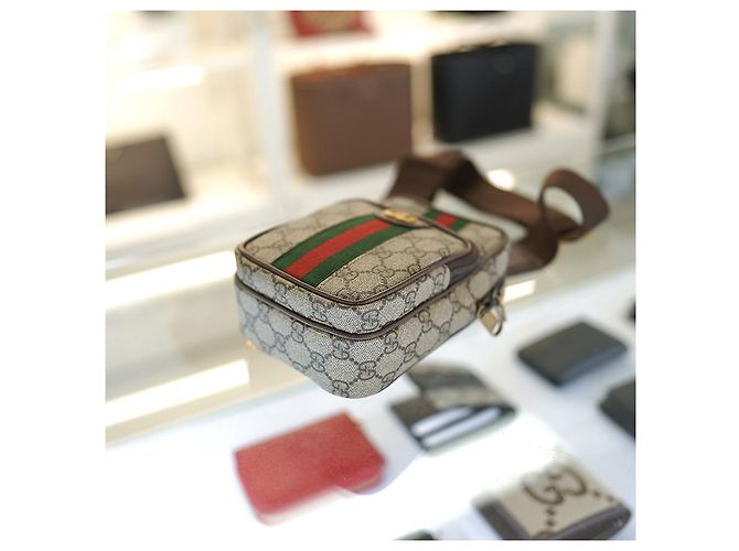 Gucci Borsa Mini Ophidia Sling in tessuto rivestito beige Marrone - vista 19