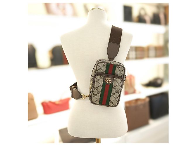 Gucci Borsa Mini Ophidia Sling in tessuto rivestito beige Marrone - vista 2