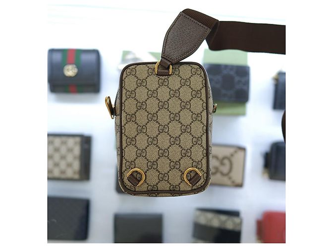 Gucci Borsa Mini Ophidia Sling in tessuto rivestito beige Marrone - vista 25