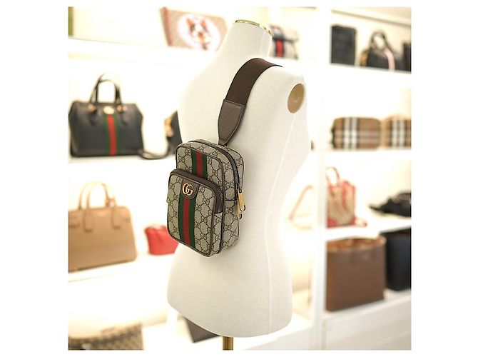Gucci Borsa Mini Ophidia Sling in tessuto rivestito beige Marrone - vista 3