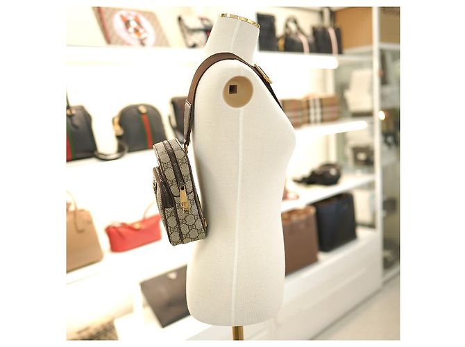 Gucci Borsa Mini Ophidia Sling in tessuto rivestito beige Marrone - vista 4