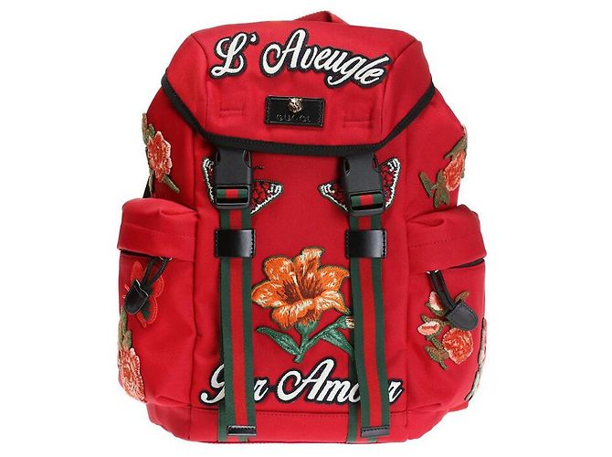 Gucci Red Canvas Floral Embroidery Backpack - view 2