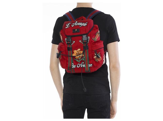 Gucci Red Canvas Floral Embroidery Backpack - view 4