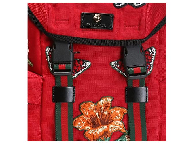Gucci Red Canvas Floral Embroidery Backpack - view 5