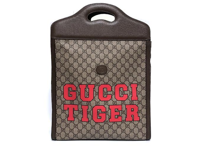 Gucci Tiger Print Two-Web Stripe Tote Bag Brown - view 8