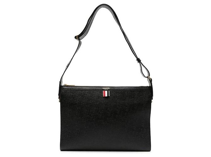Thom Browne Porta-documentos diagonal em couro pebble grain Preto - vista 4
