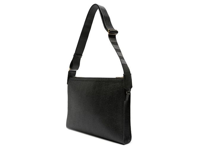 Thom Browne Porta-documentos diagonal em couro pebble grain Preto - vista 5