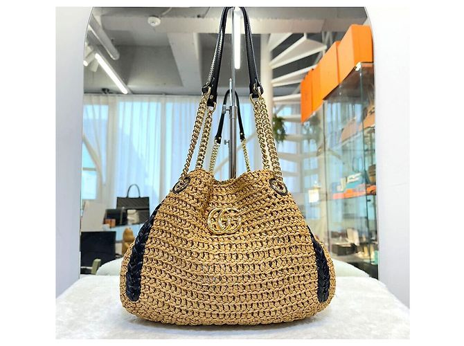 Gucci Borsa a spalla con catena Raffia Marmont oro beige Marrone - vista 2