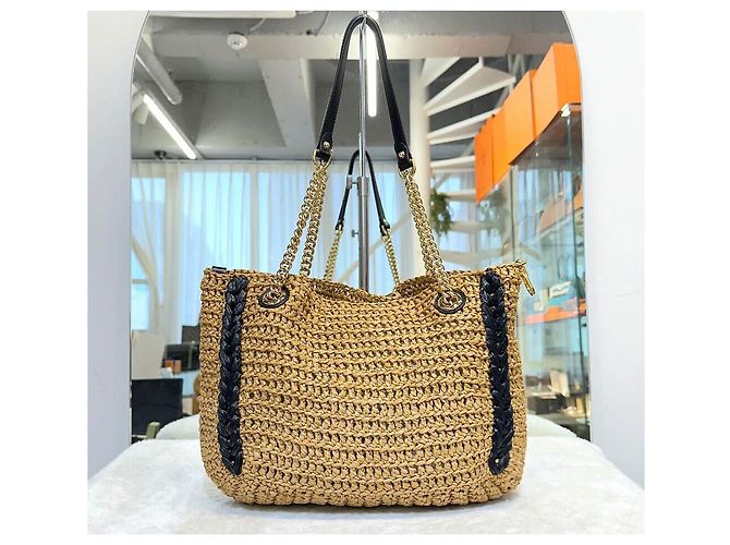 Gucci Borsa a spalla con catena Raffia Marmont oro beige Marrone - vista 3