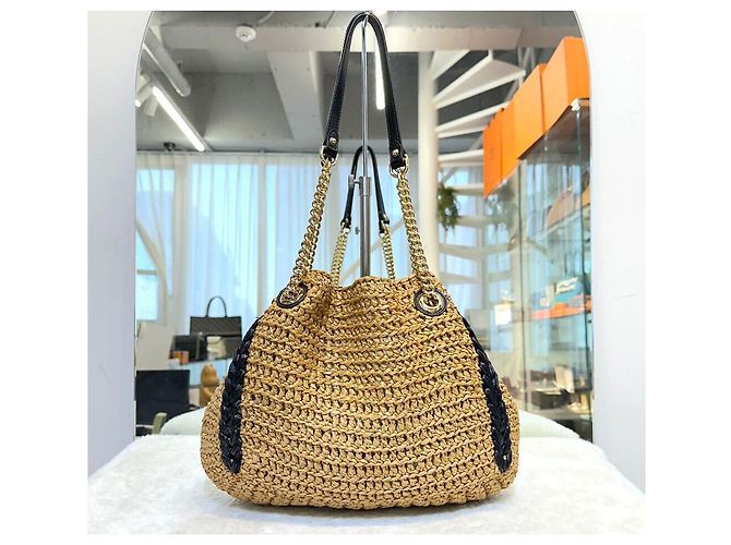 Gucci Borsa a spalla con catena Raffia Marmont oro beige Marrone - vista 4