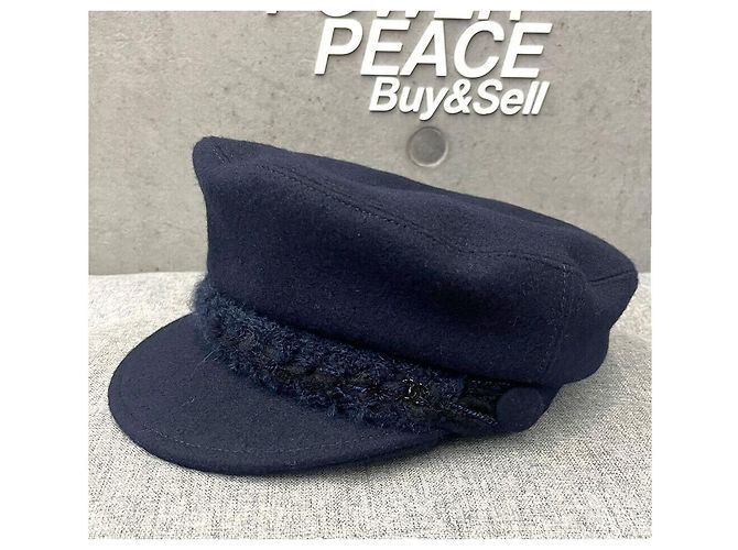 Chanel Cappello Newsboy in Lana Blu Navy - vista 2