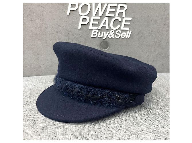 Chanel Cappello Newsboy in Lana Blu Navy - vista 3