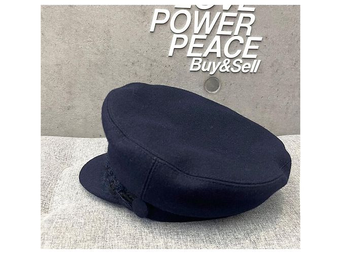 Chanel Cappello Newsboy in Lana Blu Navy - vista 4