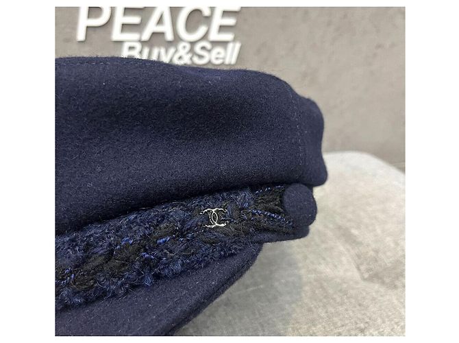 Chanel Cappello Newsboy in Lana Blu Navy - vista 5