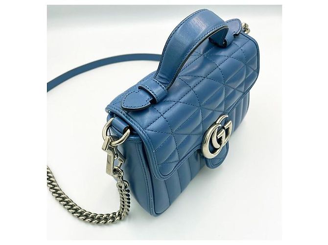 Gucci Borsa tote mini GG Marmont matelassé blu - vista 10