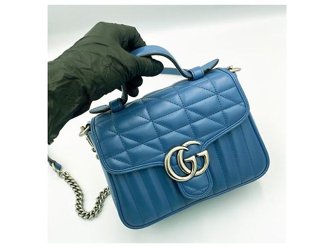 Gucci Borsa tote mini GG Marmont matelassé blu - vista 11