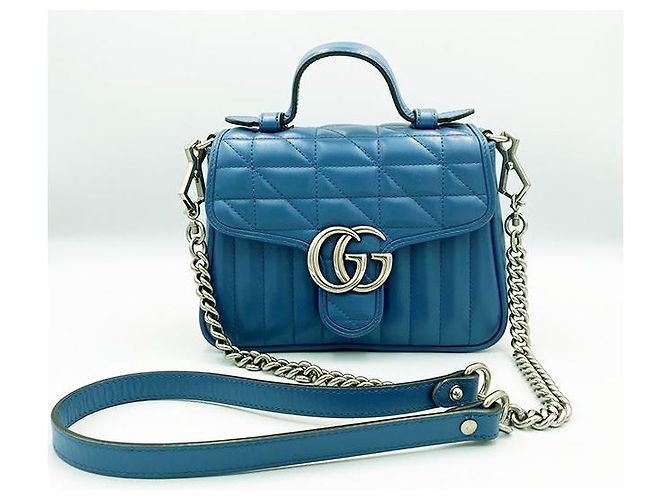 Gucci Borsa tote mini GG Marmont matelassé blu - vista 12