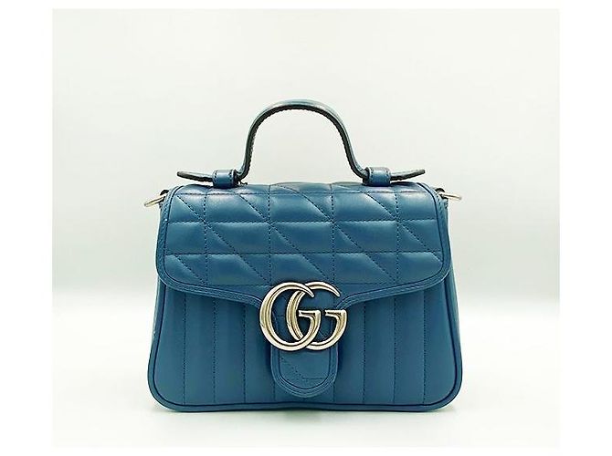 Gucci Borsa tote mini GG Marmont matelassé blu - vista 2