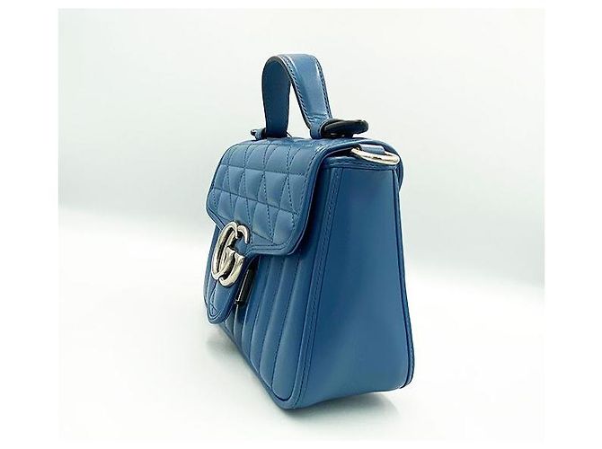 Gucci Borsa tote mini GG Marmont matelassé blu - vista 4