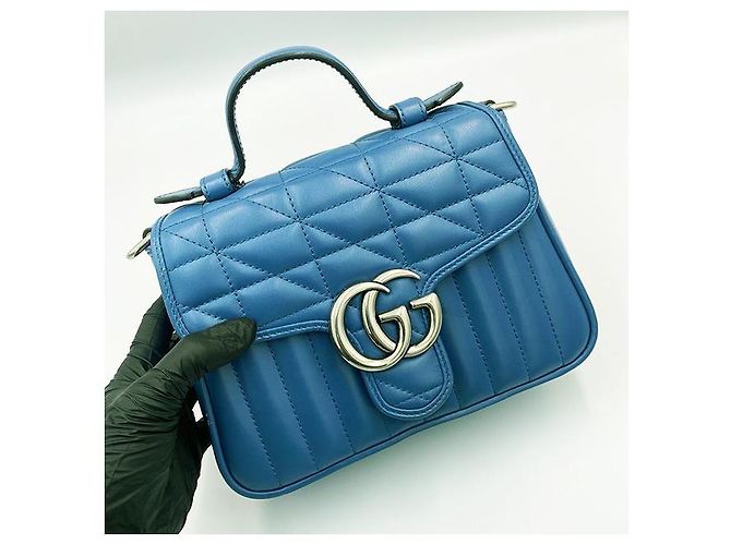 Gucci Borsa tote mini GG Marmont matelassé blu - vista 7