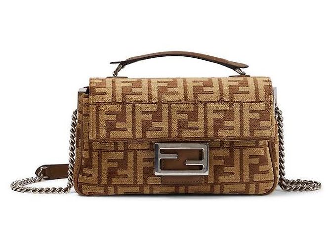 Fendi Borsa in tessuto midi con catena baguette Marrone - vista 4