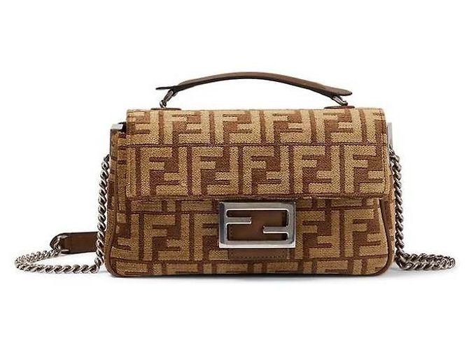 Fendi Borsa in tessuto midi con catena baguette Marrone - vista 5