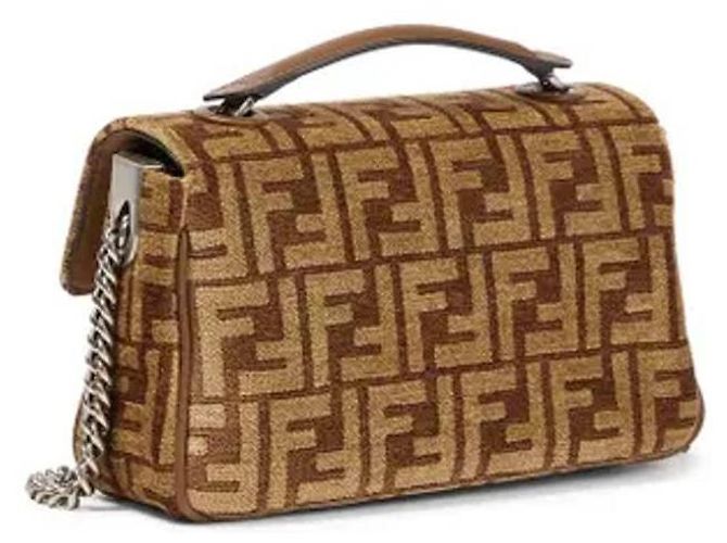 Fendi Borsa in tessuto midi con catena baguette Marrone - vista 6