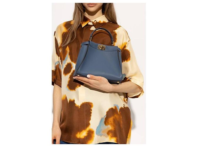 Fendi Bolso de cuero Peekaboo Mini AHJW Azul - vista 5