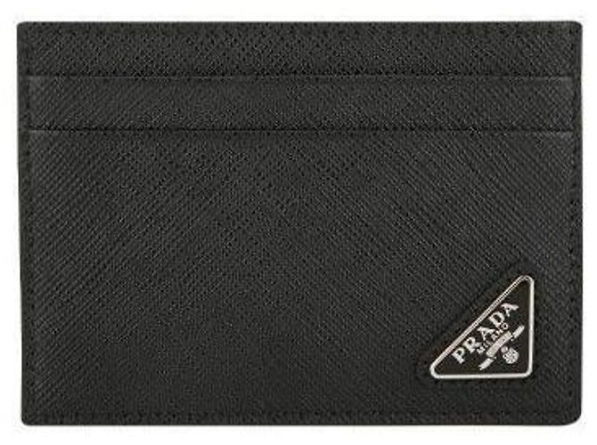 Prada Porta-cartões de couro Saffiano com logo triangular Preto - vista 2