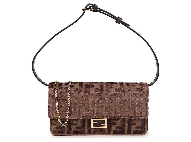 Fendi Borsa a Spalla Baguette Chain Marrone - vista 3