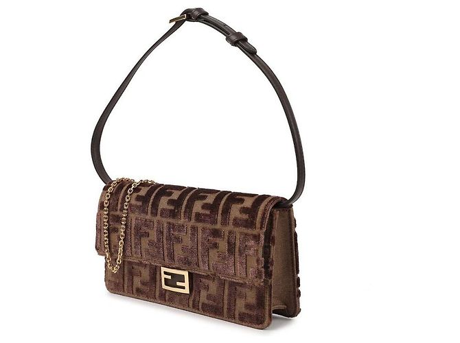 Fendi Borsa a Spalla Baguette Chain Marrone - vista 4