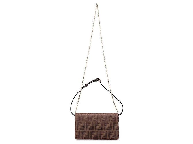 Fendi Borsa a Spalla Baguette Chain Marrone - vista 5