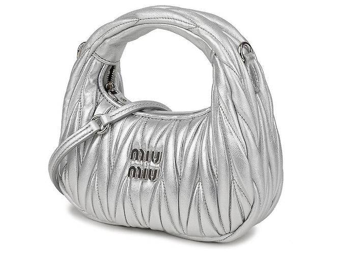 Miu Miu Borsa hobo mini in pelle Napa Argento - vista 4