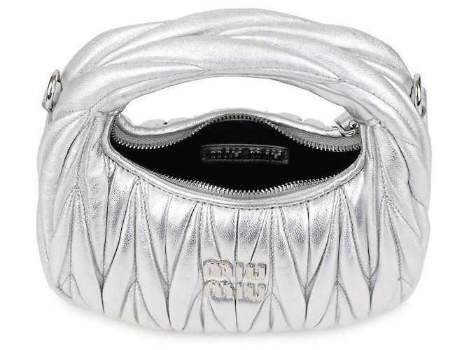 Miu Miu Borsa hobo mini in pelle Napa Argento - vista 7