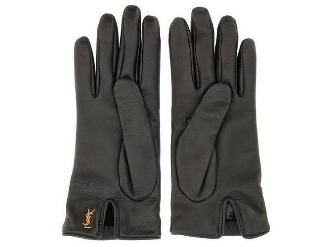 Saint Laurent Guanti in Agnello Cassandre Nero - vista 5