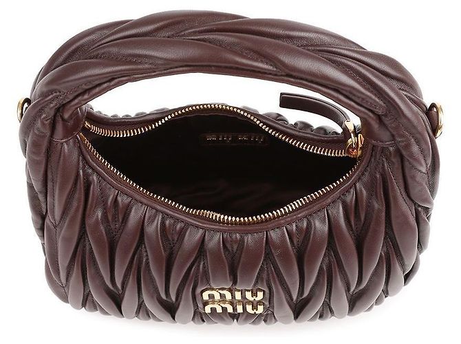 Miu Miu Borsa hobo in pelle nappa Marrone - vista 7