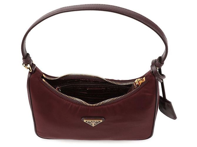 Prada Borsa Mini in Nylon Rieditata Rosso - vista 7