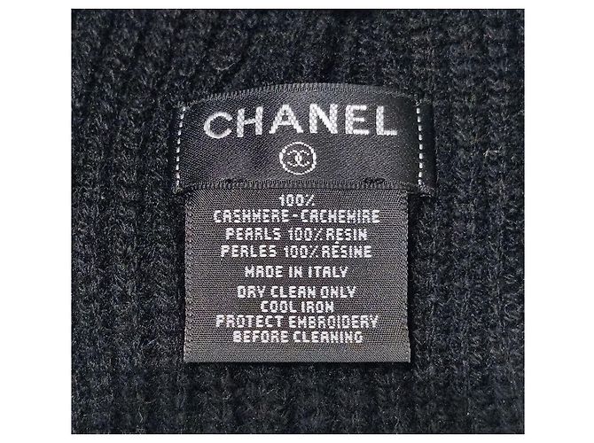 Chanel Kaschmir-Mütze mit Perlenverzierung Schwarz - Ansicht 3