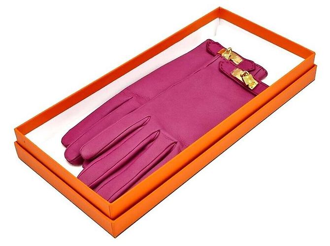 Hermès Luvas de pele de cordeiro Roxo - vista 5