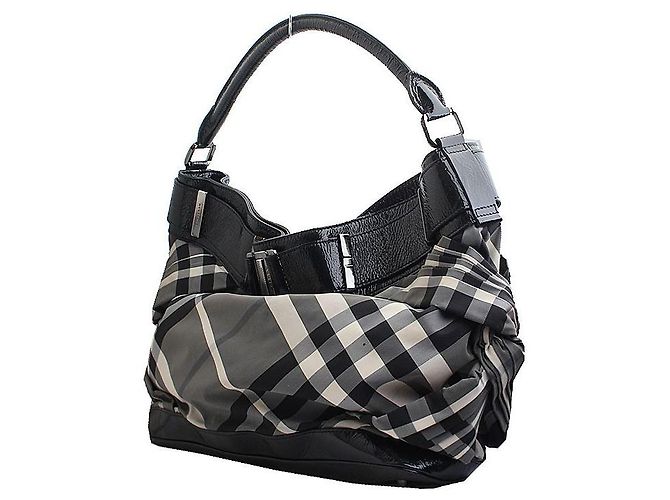 Burberry Grande borsa a spalla in check nero stropicciato - vista 2