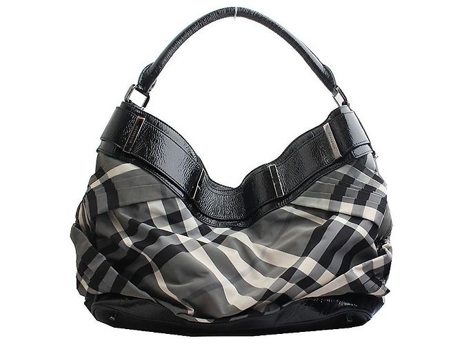 Burberry Grande borsa a spalla in check nero stropicciato - vista 3