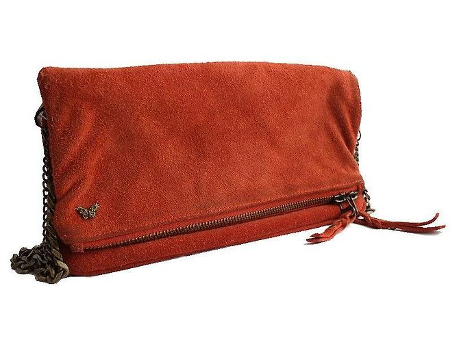 Zadig & Voltaire Borsa a tracolla e crossbody in suede arancione scuro con catena antica - vista 2