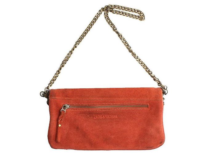 Zadig & Voltaire Borsa a tracolla e crossbody in suede arancione scuro con catena antica - vista 3