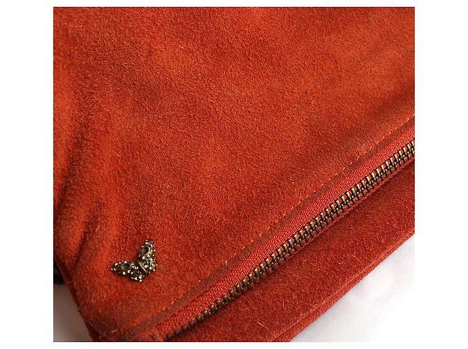 Zadig & Voltaire Borsa a tracolla e crossbody in suede arancione scuro con catena antica - vista 6