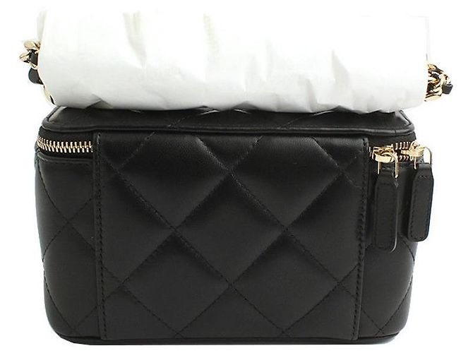 Chanel Borsa a tracolla Vanity in pelle di agnello nera con finiture dorate - Serie Nero - vista 3